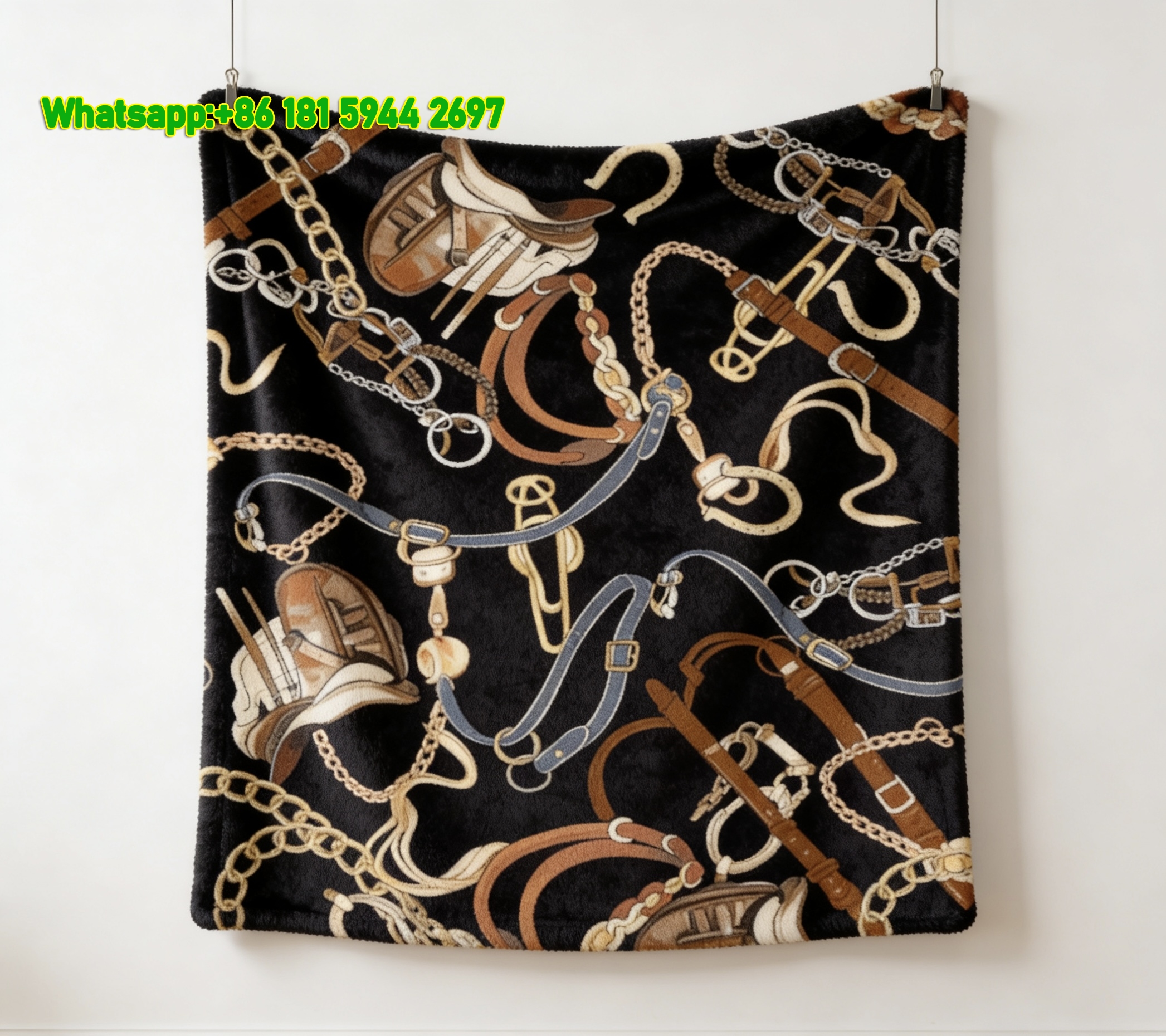 Hermès Luxury Equestrian Saddle & Belt Flannel Throw Blanket IMG_5233